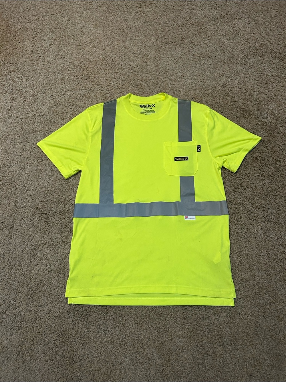 Walls Mens Large High Visibility Safety T-Shirt ANSI 2 Yellow 3M Reflective Used